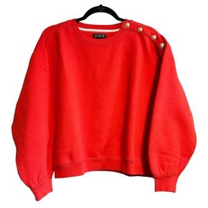 J. Crew Heritage Fleece Sweatshirt Red with Gold Button Shoulder Detail